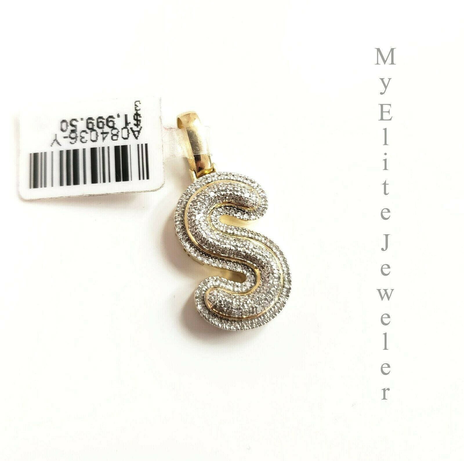 Mens Ladies Solid 10k 0.30CT Initial S Diamond Pendant Yellow Gold Alphabet REAL - Reva Jeweler