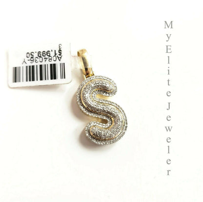 Mens Ladies Solid 10k 0.30CT Initial S Diamond Pendant Yellow Gold Alphabet REAL - Reva Jeweler