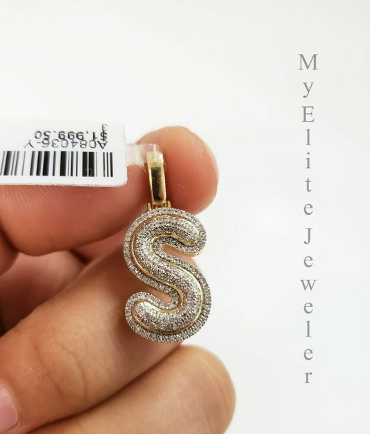 Mens Ladies Solid 10k 0.30CT Initial S Diamond Pendant Yellow Gold Alphabet REAL - Reva Jeweler