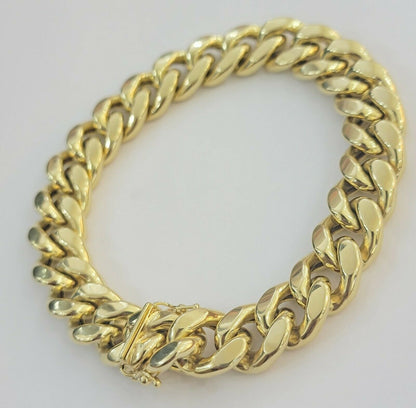 Mens REAL 10k Gold Miami Cuban Bracelet 7.5" 13mm 10 kt Yellow Gold Strong Links - Reva Jeweler