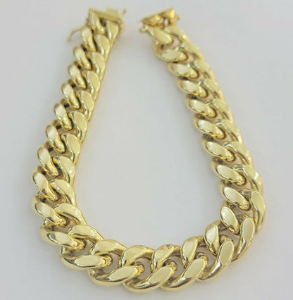 Mens REAL 10k Gold Miami Cuban Bracelet 7.5" 13mm 10 kt Yellow Gold Strong Links - Reva Jeweler