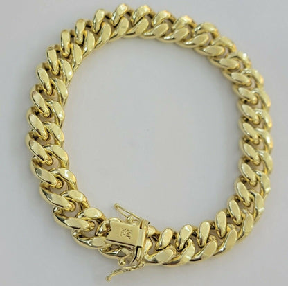 Mens REAL 10k Gold Miami Cuban Bracelet 9" 11mm 10 kt Yellow Gold Strong Links - Reva Jeweler