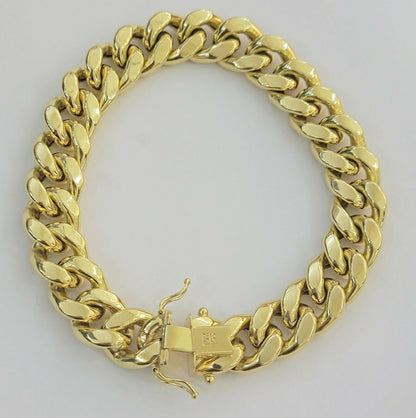 Mens REAL 10k Gold Miami Cuban Bracelet 9" 13mm 10 kt Yellow Gold Strong Links - Reva Jeweler