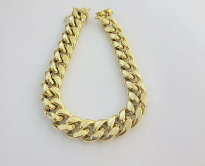 Mens REAL 10k Gold Miami Cuban Bracelet 9" 13mm 10 kt Yellow Gold Strong Links - Reva Jeweler
