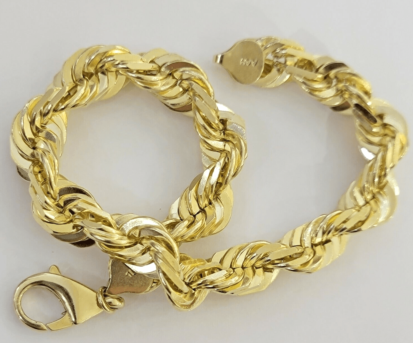 Mens Real 10k Gold Rope Bracelet 9 Inch 10.5mm Diamond Cut Solid 10KT Yellow Gld - Reva Jeweler