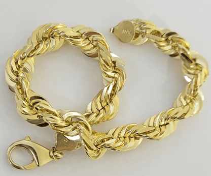 Mens Real 10k Gold Rope Bracelet 9 Inch 10.5mm Diamond Cut Solid 10KT Yellow Gld - Reva Jeweler