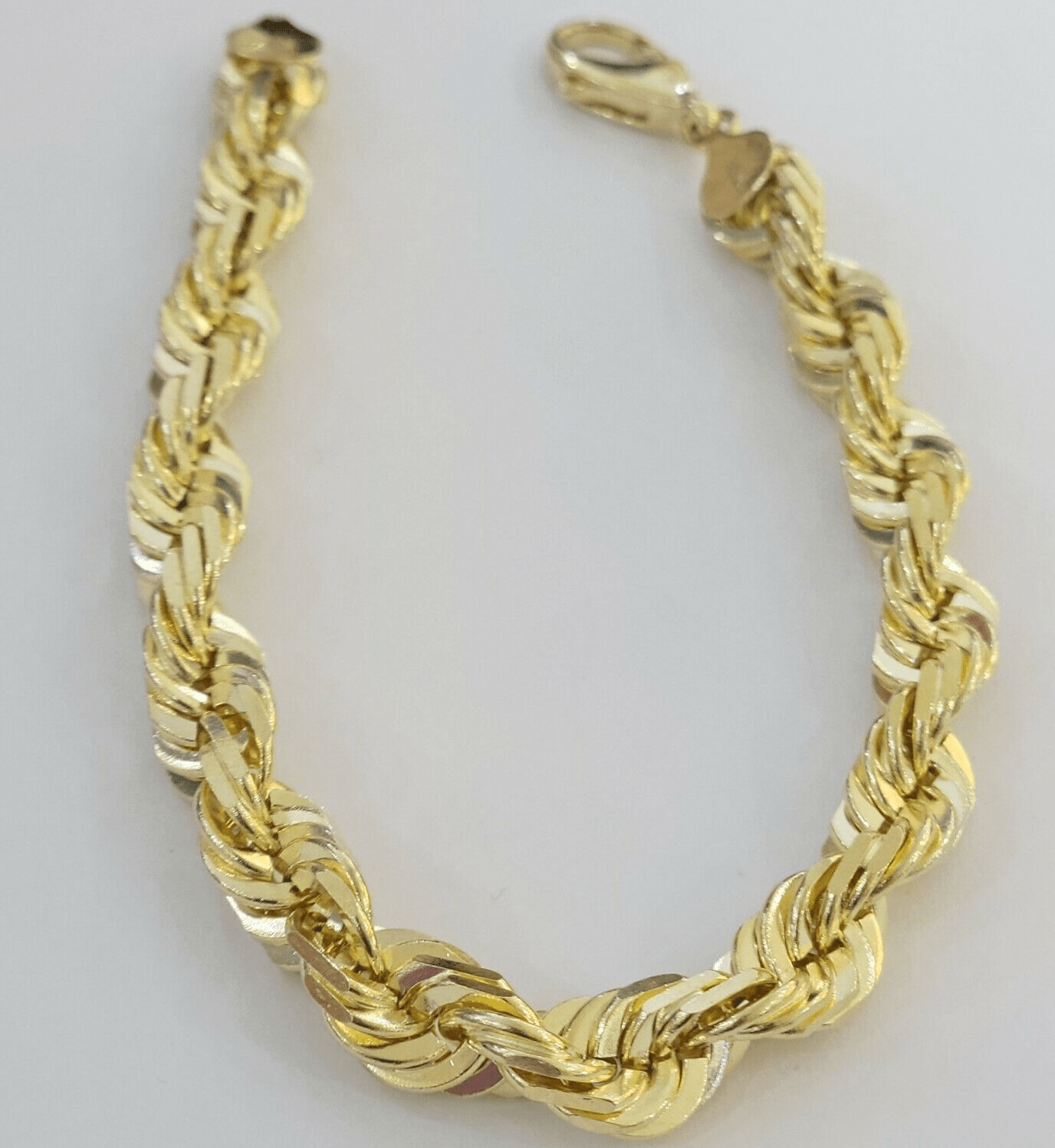 Mens Real 10k Gold Rope Bracelet 9 Inch 10.5mm Diamond Cut Solid 10KT Yellow Gld - Reva Jeweler
