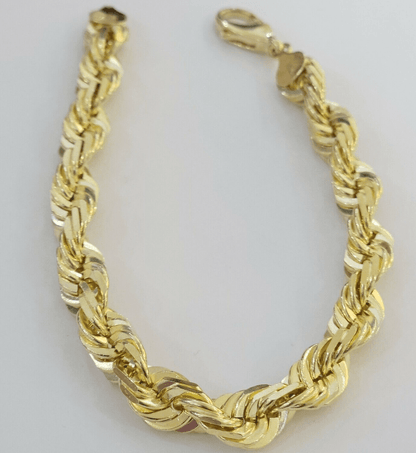Mens Real 10k Gold Rope Bracelet 9 Inch 10.5mm Diamond Cut Solid 10KT Yellow Gld - Reva Jeweler