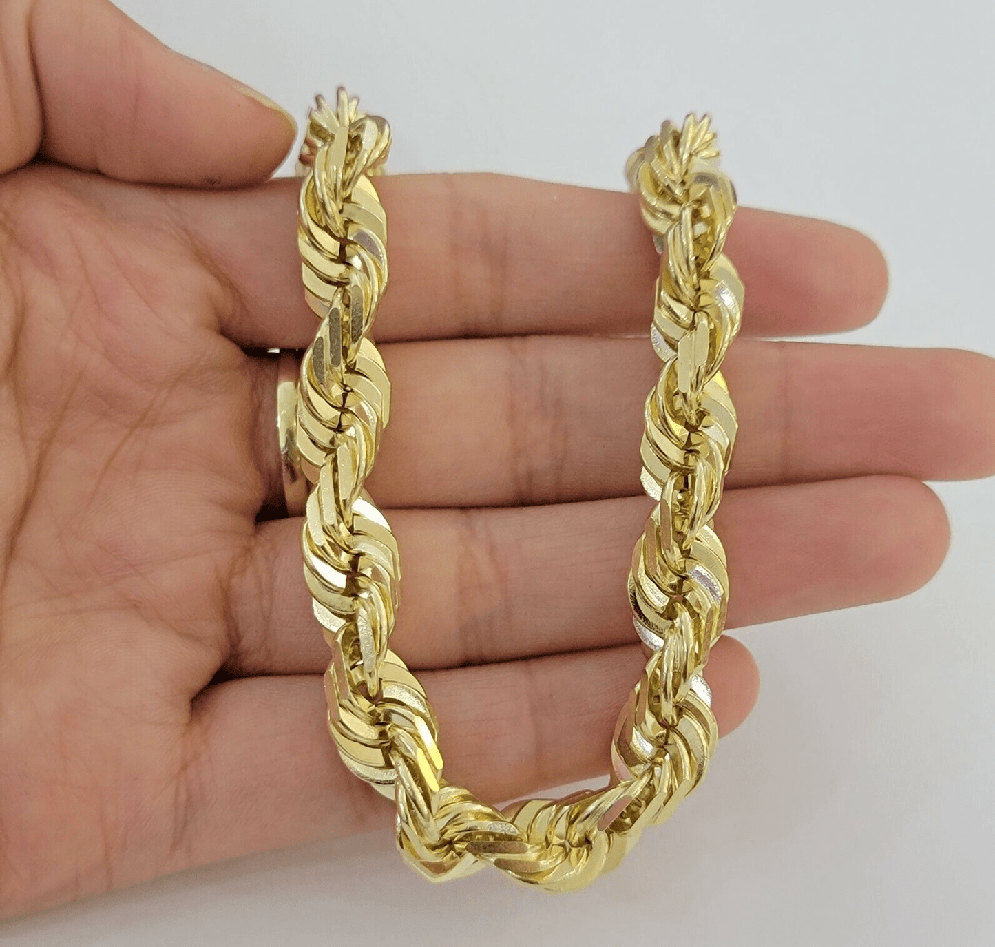 Mens Real 10k Gold Rope Bracelet 9 Inch 10.5mm Diamond Cut Solid 10KT Yellow Gld - Reva Jeweler