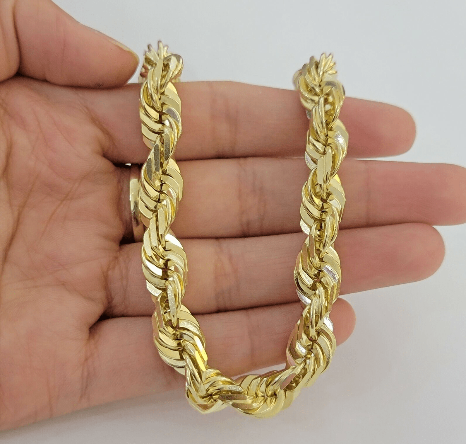 Mens Real 10k Gold Rope Bracelet 9 Inch 10.5mm Diamond Cut Solid 10KT Yellow Gld - Reva Jeweler