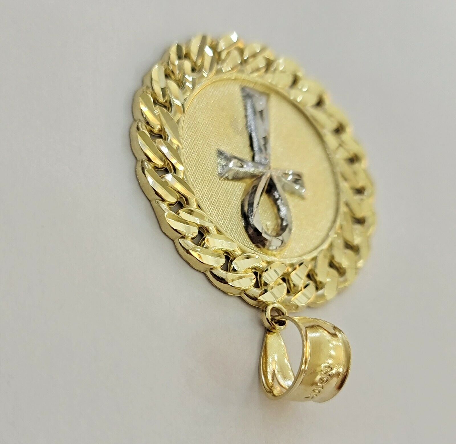Mens Real 10kt Yellow Gold Ankh Cuban Pendant Charm Medallion Round 10k, Dia Cut - Reva Jeweler