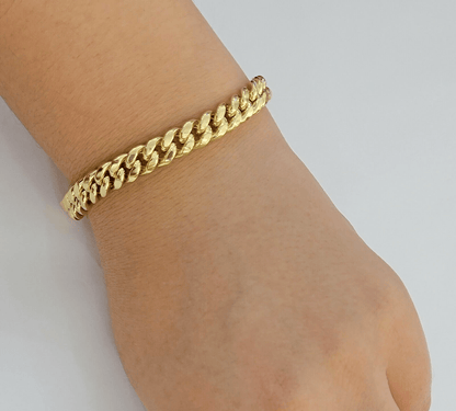 Mens Real 14k Gold Bracelet 8mm 7.5 inch Miami Cuban Link Box Clasp Strong 14 KT - Reva Jeweler