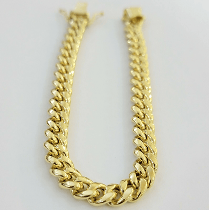Mens Real 14k Gold Bracelet 8mm 7.5 inch Miami Cuban Link Box Clasp Strong 14 KT - Reva Jeweler