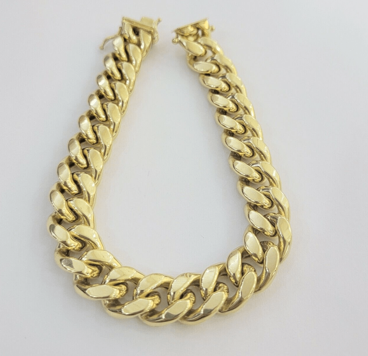 Mens REAL 14k Gold Miami Cuban Bracelet 13mm 14kt Yellow Gold Strong Link 9"Inch - Reva Jeweler