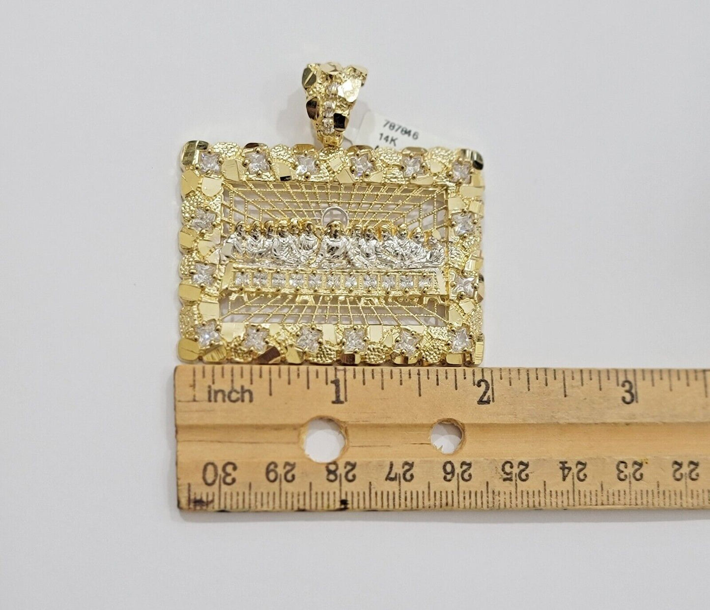 Mens Real 14kt Yellow Gold Nugget Last Supper Pendant Charm Medallion 2"Long 14k - Reva Jeweler