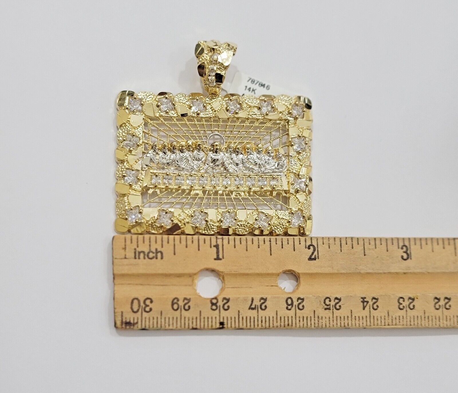 Mens Real 14kt Yellow Gold Nugget Last Supper Pendant Charm Medallion 2"Long 14k - Reva Jeweler