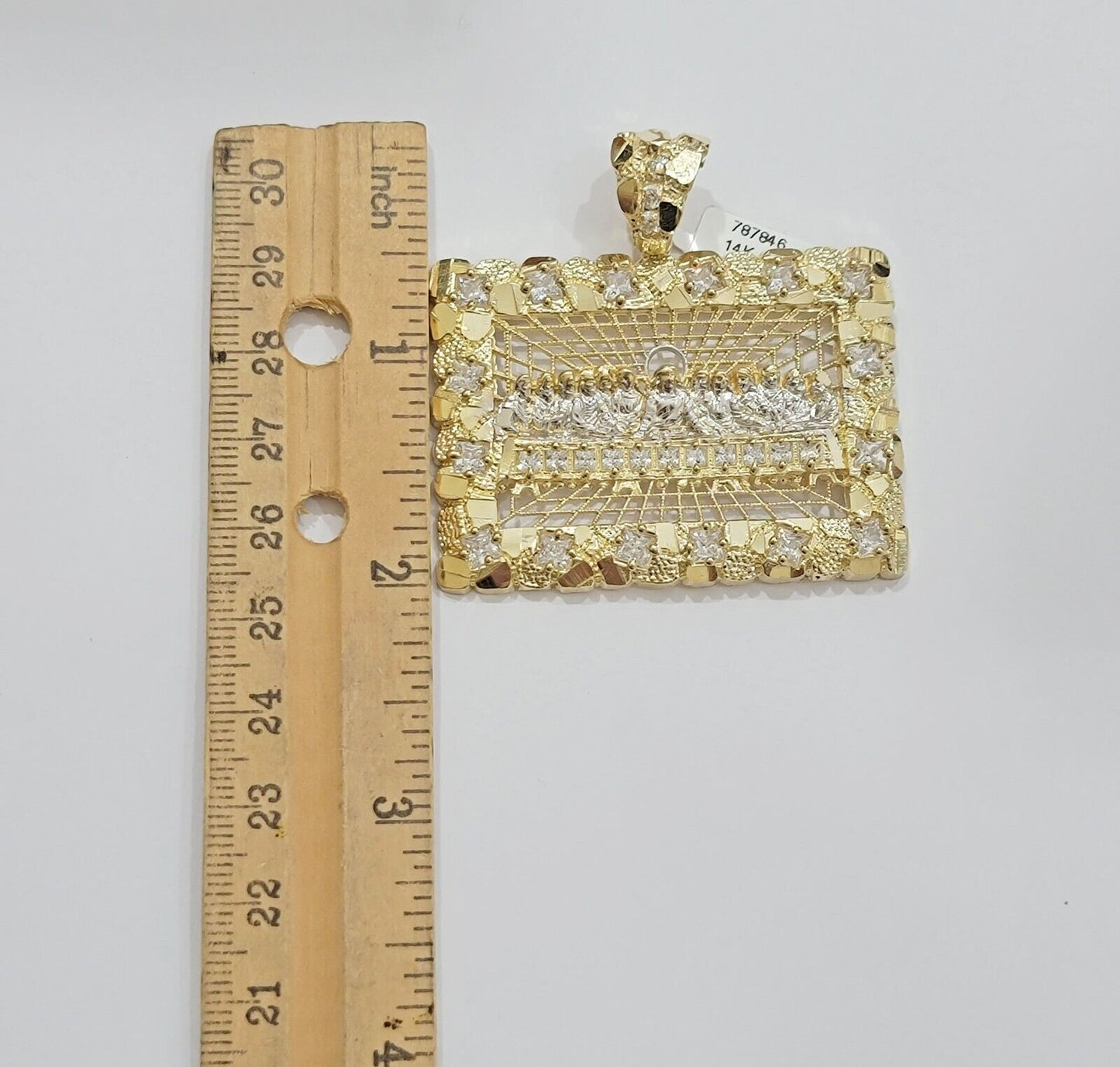 Mens Real 14kt Yellow Gold Nugget Last Supper Pendant Charm Medallion 2"Long 14k - Reva Jeweler