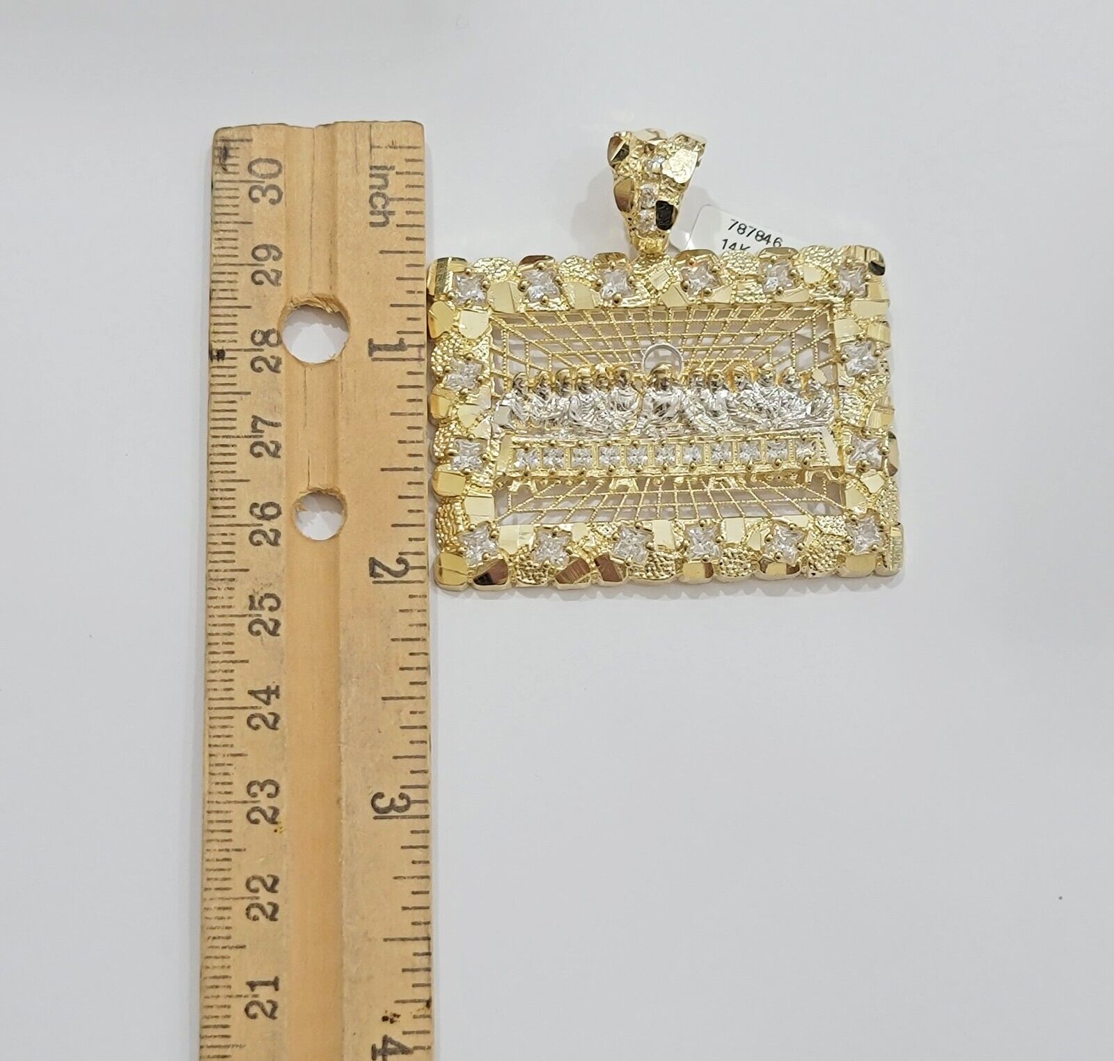 Mens Real 14kt Yellow Gold Nugget Last Supper Pendant Charm Medallion 2"Long 14k - Reva Jeweler