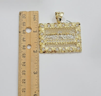 Mens Real 14kt Yellow Gold Nugget Last Supper Pendant Charm Medallion 2"Long 14k - Reva Jeweler