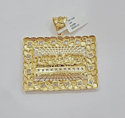 Mens Real 14kt Yellow Gold Nugget Last Supper Pendant Charm Medallion Square 14k - Reva Jeweler