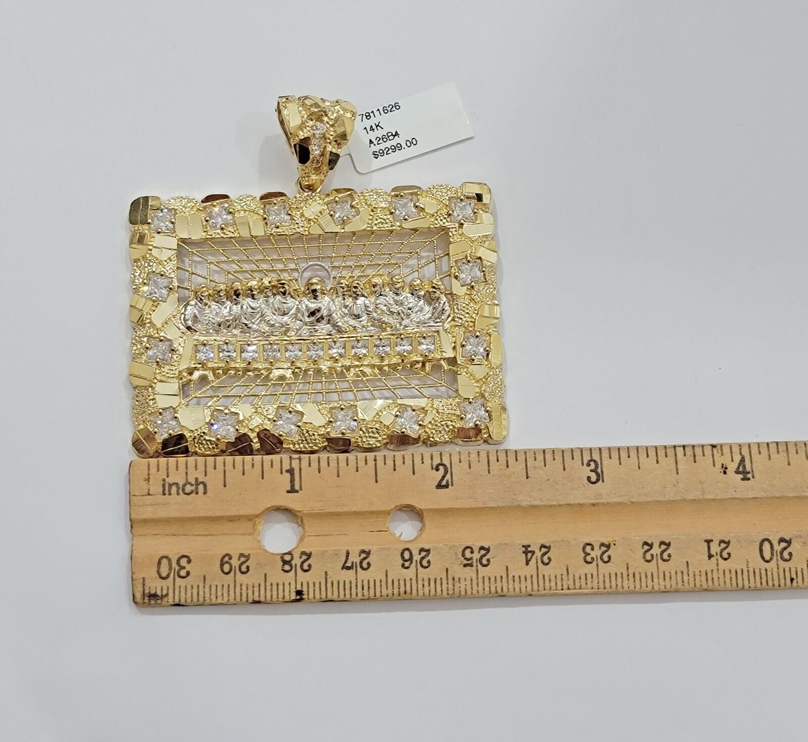 Mens Real 14kt Yellow Gold Nugget Last Supper Pendant Charm Medallion Square 14k - Reva Jeweler