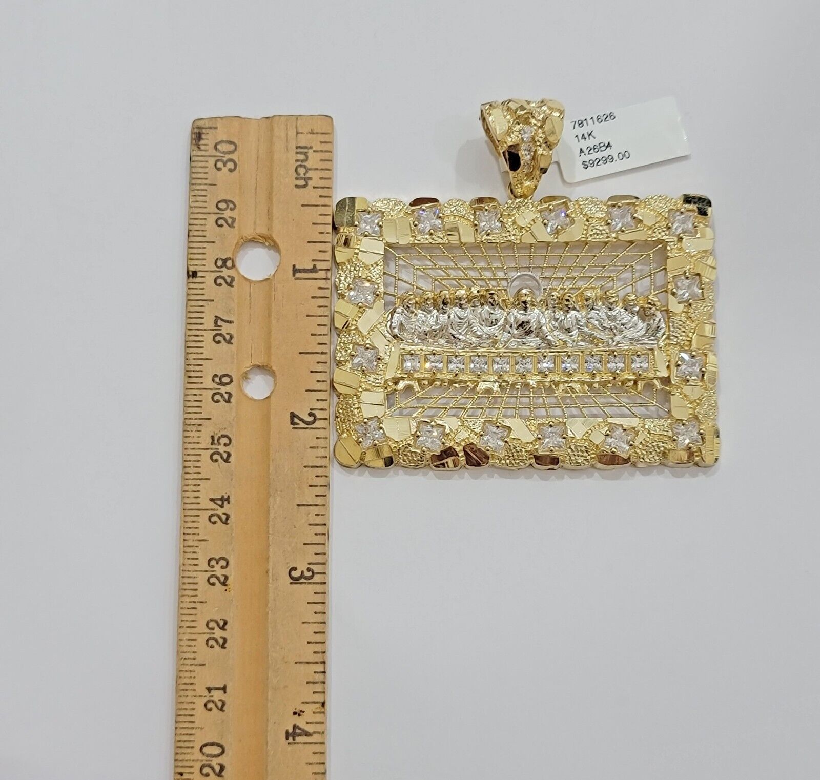 Mens Real 14kt Yellow Gold Nugget Last Supper Pendant Charm Medallion Square 14k - Reva Jeweler