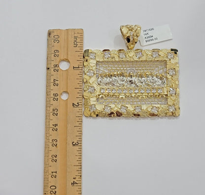 Mens Real 14kt Yellow Gold Nugget Last Supper Pendant Charm Medallion Square 14k - Reva Jeweler