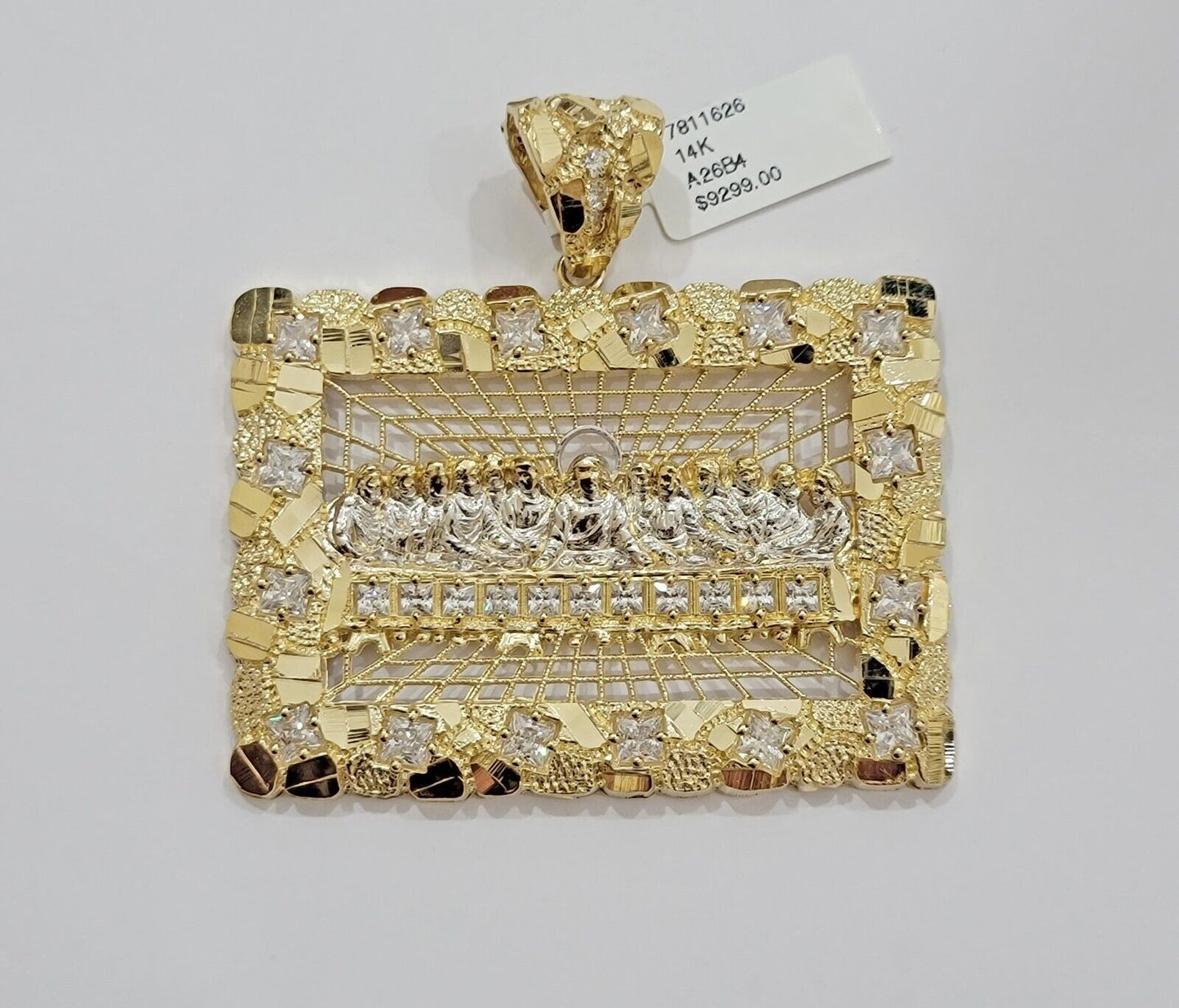 Mens Real 14kt Yellow Gold Nugget Last Supper Pendant Charm Medallion Square 14k - Reva Jeweler