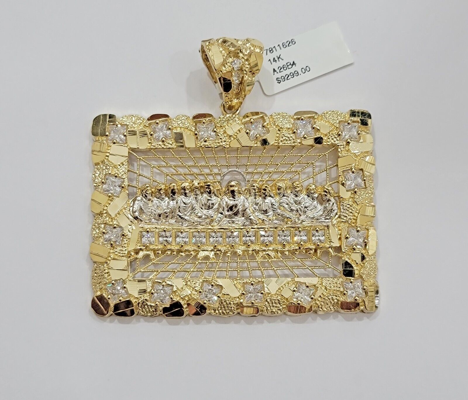 Mens Real 14kt Yellow Gold Nugget Last Supper Pendant Charm Medallion Square 14k - Reva Jeweler