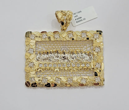 Mens Real 14kt Yellow Gold Nugget Last Supper Pendant Charm Medallion Square 14k - Reva Jeweler