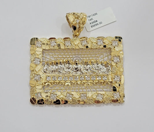 Mens Real 14kt Yellow Gold Nugget Last Supper Pendant Charm Medallion Square 14k - Reva Jeweler
