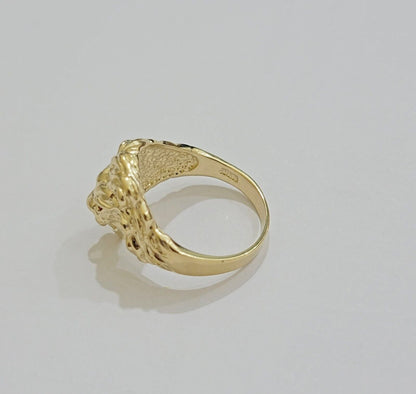 Mens Ring Lion Head REAL 10k Yellow Gold Roaring Lion With Red Eye , 10kt Solid - Reva Jeweler