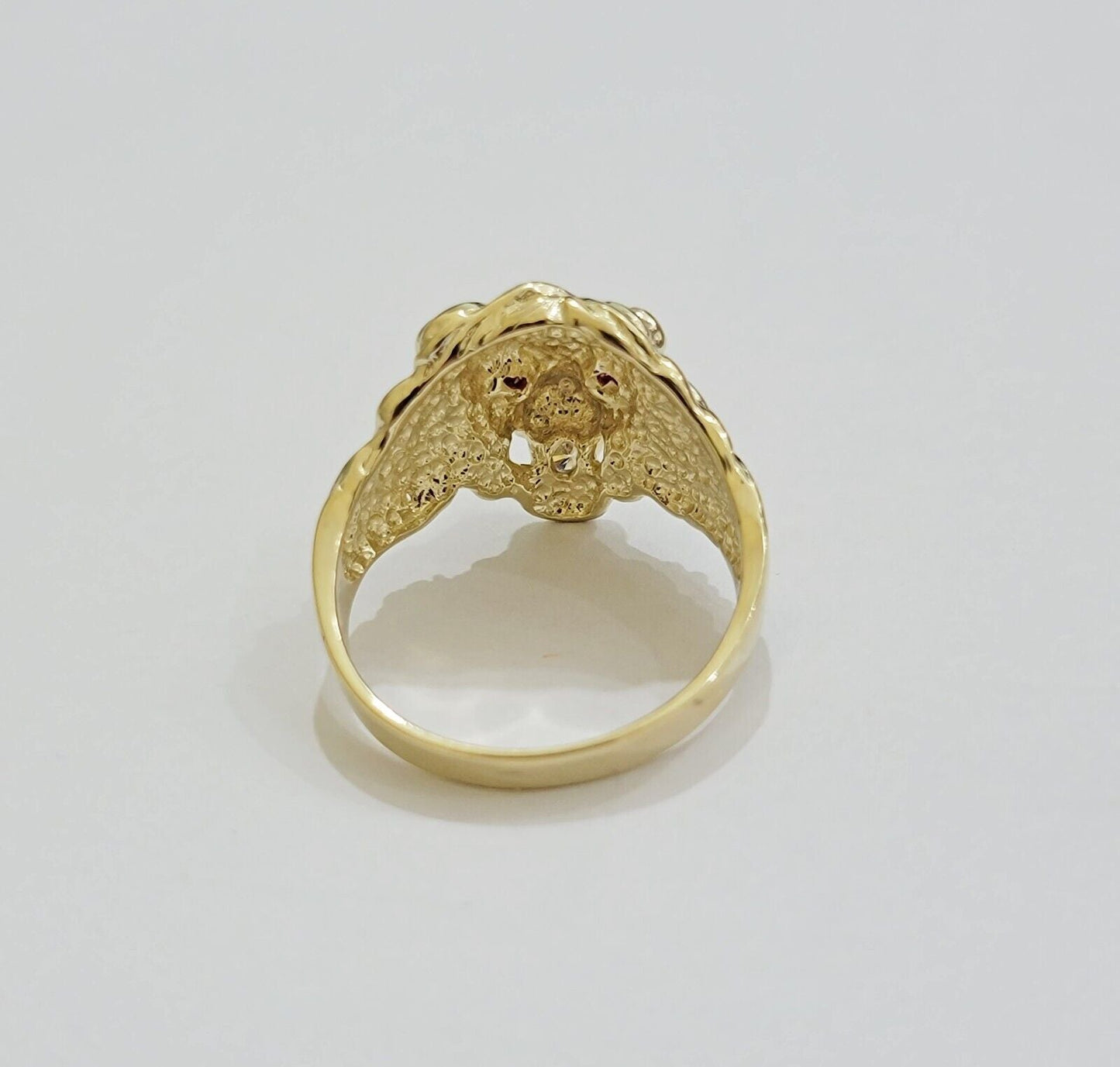 Mens Ring Lion Head REAL 10k Yellow Gold Roaring Lion With Red Eye , 10kt Solid - Reva Jeweler