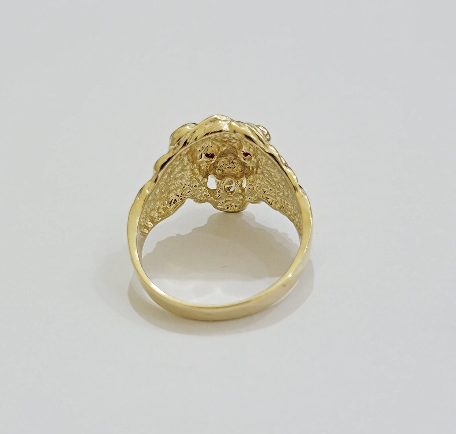 Mens Ring Lion Head REAL 10k Yellow Gold Roaring Lion With Red Eye , 10kt Solid - Reva Jeweler