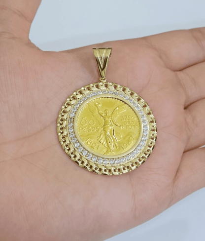Mexican Centenario Coin 1947 Charm Pendant Replica 50 pesos With Bezel 10kt Gold - Reva Jeweler