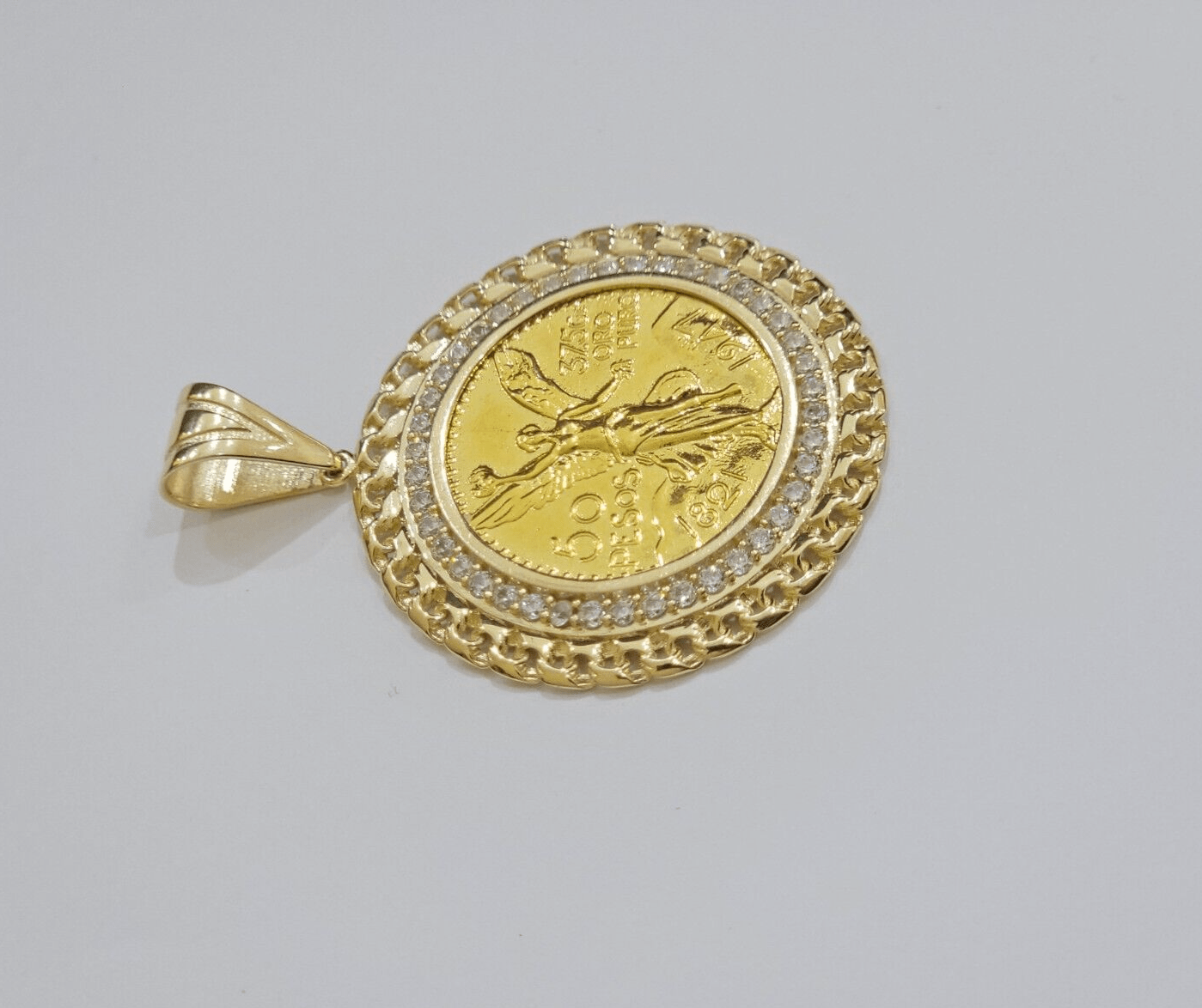 Mexican Centenario Coin 1947 Charm Pendant Replica 50 pesos With Bezel 10kt Gold - Reva Jeweler