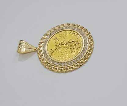Mexican Centenario Coin 1947 Charm Pendant Replica 50 pesos With Bezel 10kt Gold - Reva Jeweler