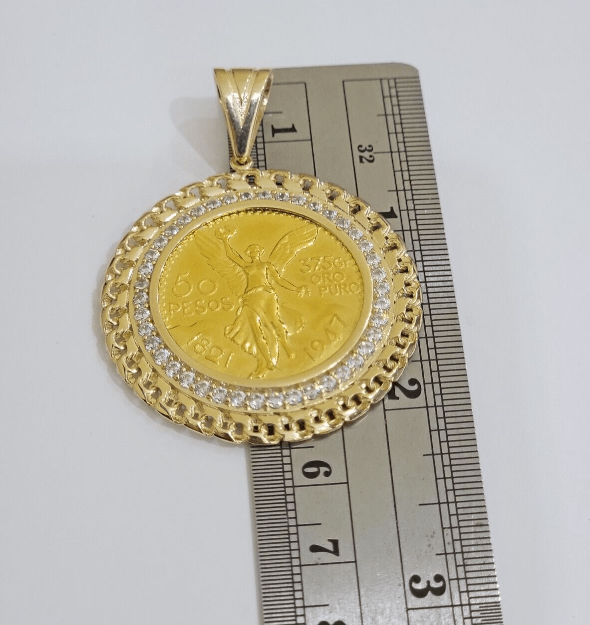 Mexican Centenario Coin 1947 Charm Pendant Replica 50 pesos With Bezel 10kt Gold - Reva Jeweler
