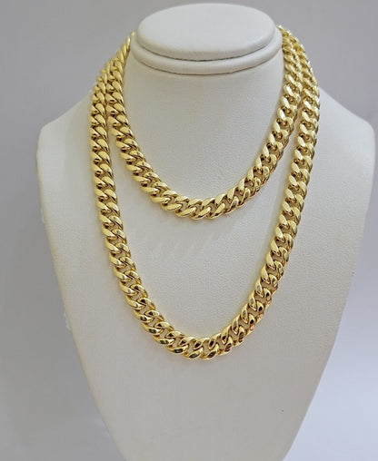 Miami Cuban Link Chain 18 Inch Necklace REAL 10k Yellow Gold 8mm Mens Women 10KT - Reva Jeweler