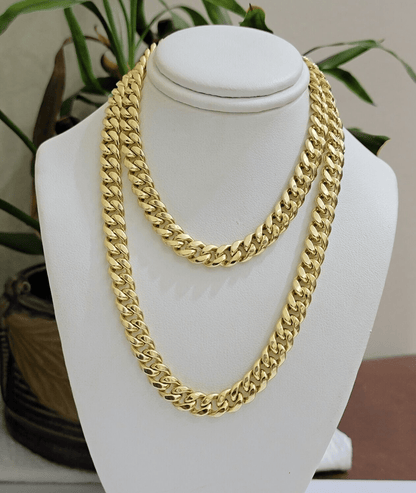 Miami Cuban Link Chain 22 Inch Necklace REAL 10k Yellow Gold 8mm Mens Women 10KT - Reva Jeweler