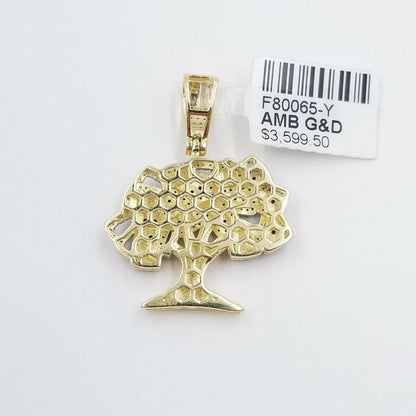 Money Tree charm Pendant REAL 10k Yellow Gold Genuine Natural Diamonds For Mens - Reva Jeweler
