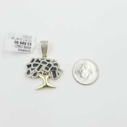 Money Tree charm Pendant REAL 10k Yellow Gold Genuine Natural Diamonds For Mens - Reva Jeweler