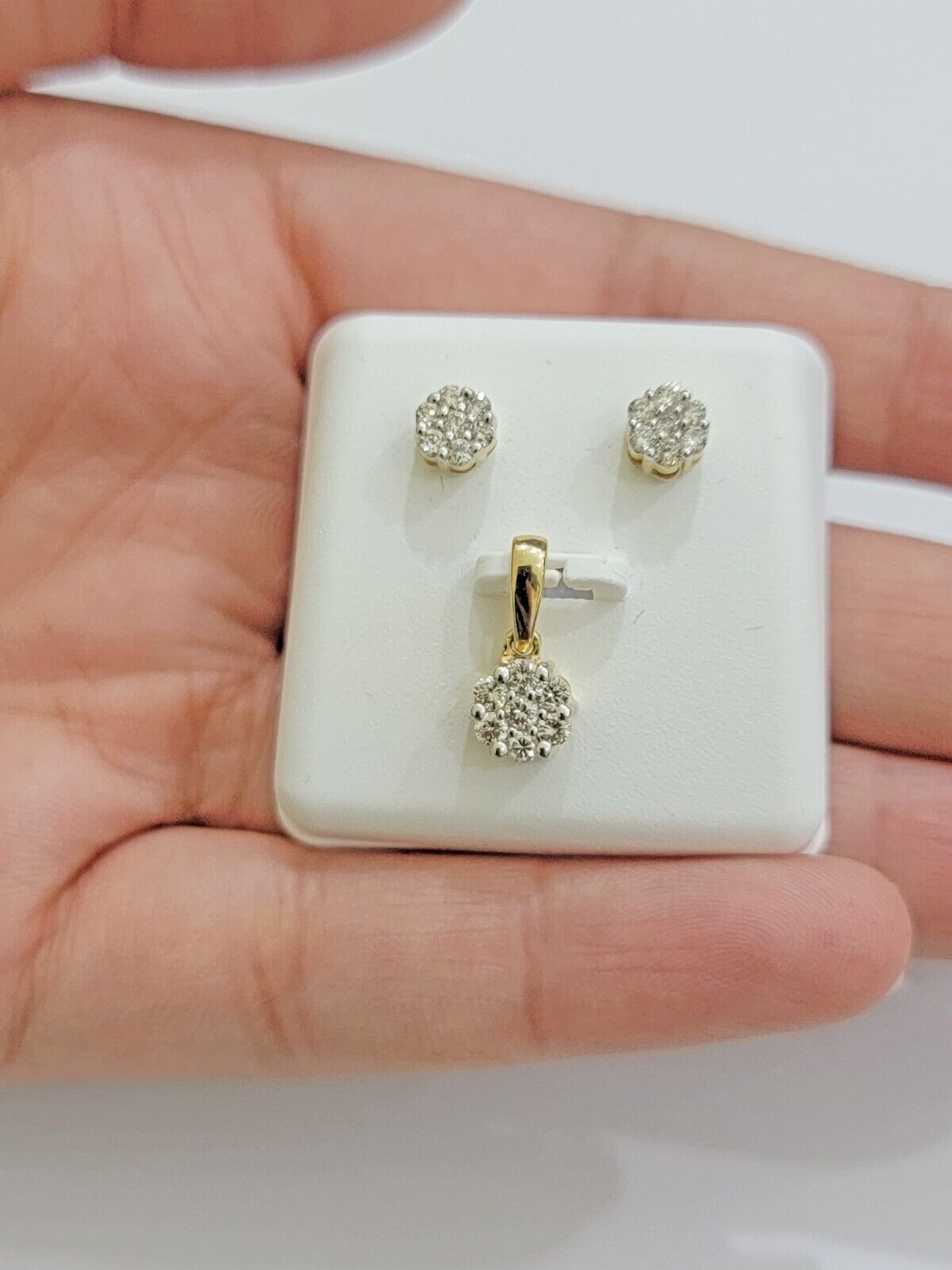 Rea 10k Gold Diamond Charm Pendant Earring Set for Ladies/ Women with FREE Chain - Reva Jeweler