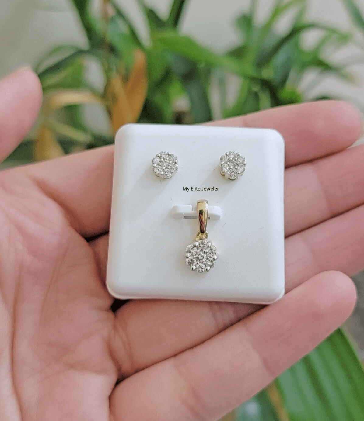 Rea 10k Gold Diamond Charm Pendant Earring Set for Ladies/ Women with FREE Chain - Reva Jeweler
