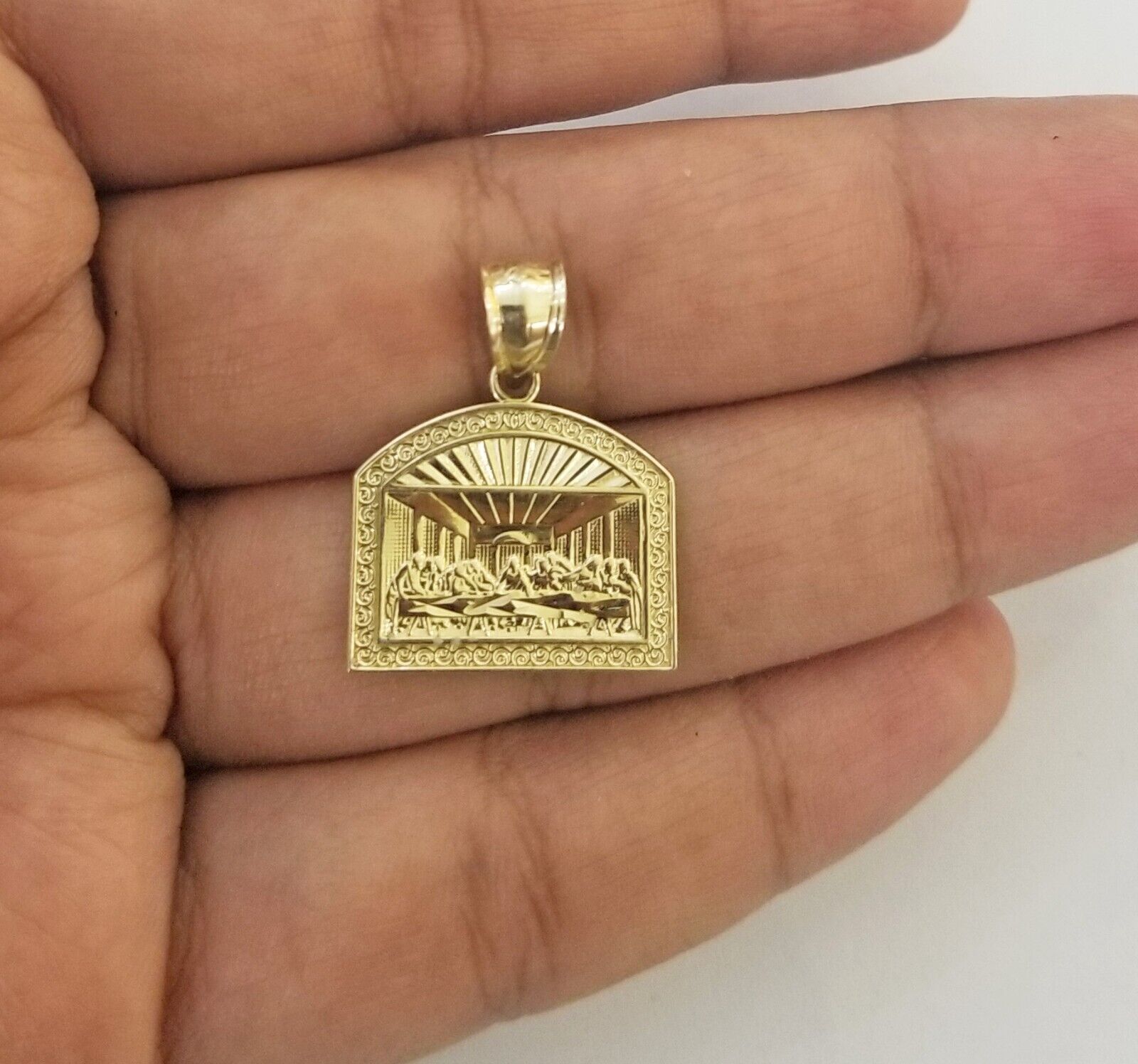 Real 10 k Gold Last Supper Charm Miami Cuban Chain 4mm 24" Necklace pendant set - Reva Jeweler