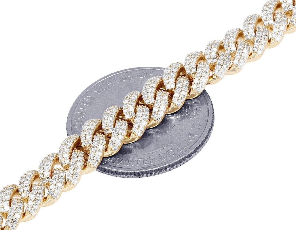 Real 10CT Diamonds Tennis Cuban Link Chain Necklace 8mm 22" 10k Yellow Gold - Reva Jeweler
