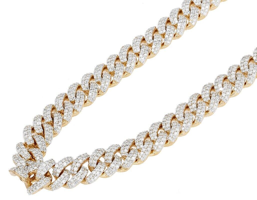 Real 10CT Diamonds Tennis Cuban Link Chain Necklace 8mm 22" 10k Yellow Gold - Reva Jeweler