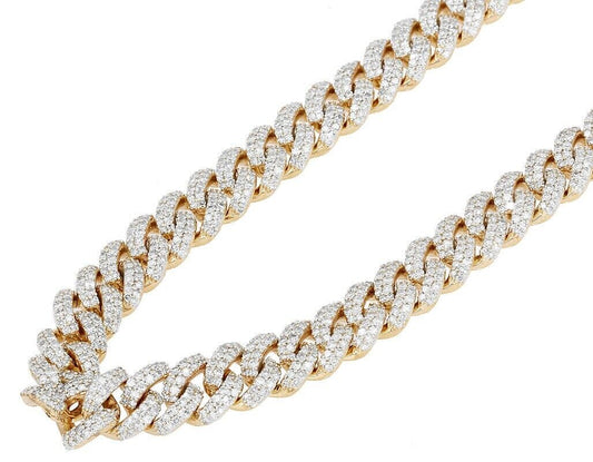 Real 10CT Diamonds Tennis Cuban Link Chain Necklace 8mm 22" 10k Yellow Gold - Reva Jeweler