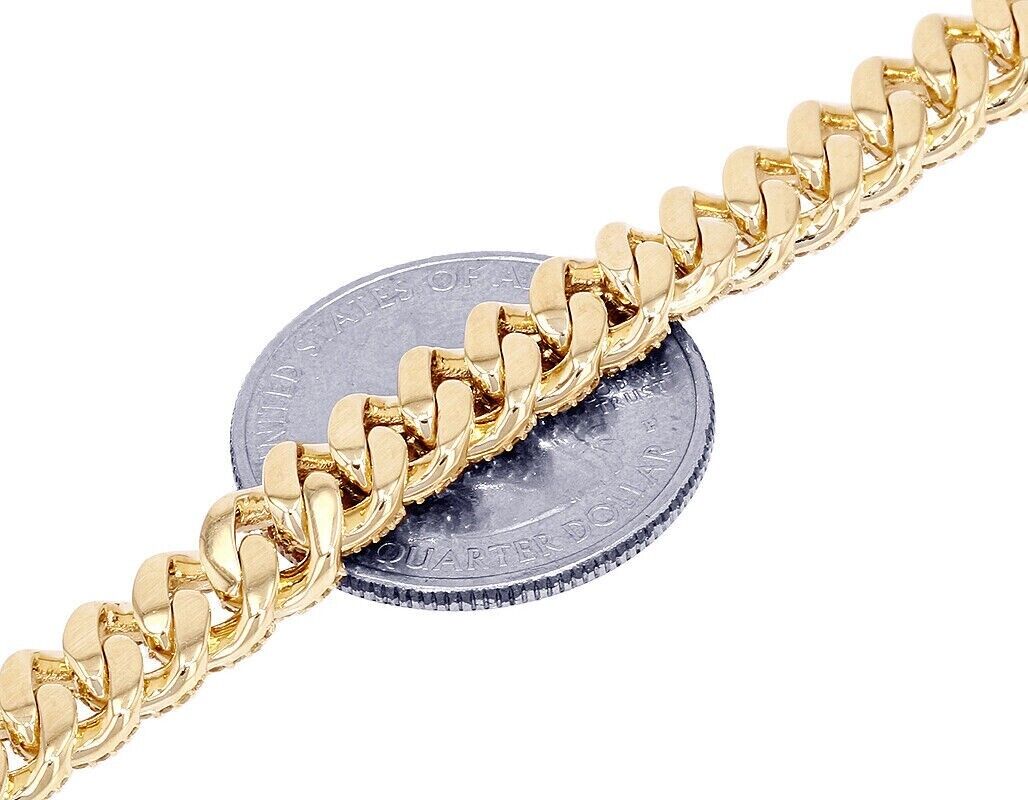 Real 10CT Diamonds Tennis Cuban Link Chain Necklace 8mm 22" 10k Yellow Gold - Reva Jeweler