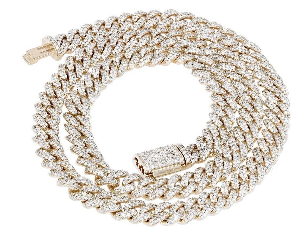 Real 10CT Diamonds Tennis Cuban Link Chain Necklace 8mm 22" 10k Yellow Gold - Reva Jeweler